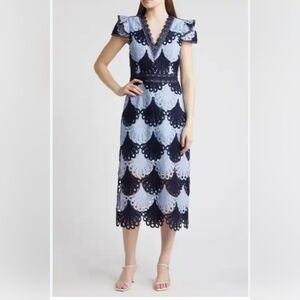 Adelyn Rae Crochet Lace V-Neck Flutter Short Sleeve Midi Dress